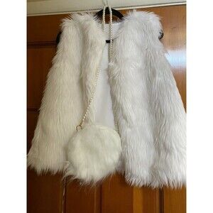 Faux Fur Vest with Matching Cross Body Faux Fur Bag/Size S/White/So Cute